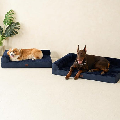 EHEYCIGA Large Dog Bed Memory Foam for Crate, Orthopedic Dog Bed Large Size Dogs with Washable Removable Cover, Waterproof Pet Sofa Couch with Nonskid Bottom, 35x22x6, Navy Blue | Small Dog Sofa with Washable Removable Cover, Waterproof Pet Couch for C...