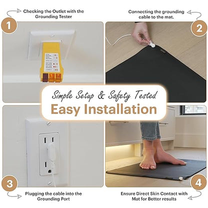 Terra Sol Grounding Mat for Feet - Premium 29x12.5in Earthing Mat for Pain Relief, Better Sleep & Inflammation Reduction - Yoga Grounding Pad with 15ft Cord & Safety Testers