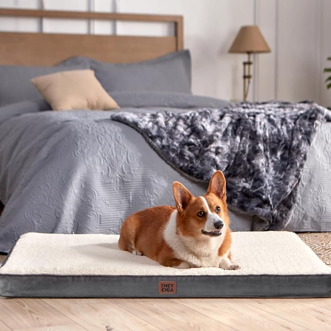 EHEYCIGA Orthopedic Dog Bed Large with Removable Washable Cover, 36IN Beige | Egg Crate Foam Support, Durable Oxford fabric, Non-Slip Bottom, Machine Washable, Soft Waterproof Plush Pet Bed Mat For Crate