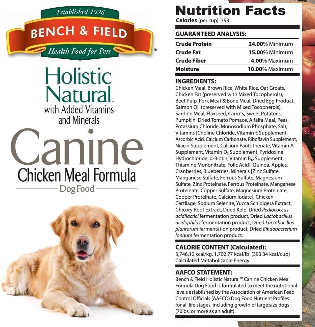 Bench & Field Holistic Natural Adult Dry Dog Food, Chicken Meal and Brown Rice Recipe 6.6 lb Bags (Pack of 2)
