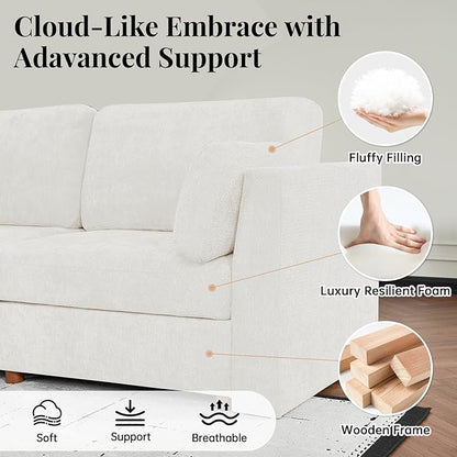 CUGOAO 83.5'' Oversized Loveseat, Couches for Living Room, Deep Seat Chenille Cloud Couch, Modular Sectional Sofa, Removable Cover, Mordern Upholstered Sofa for Apartment, Office, Beige