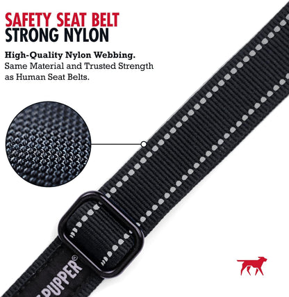 Tuff Pupper Dog Seat Belt | Adjustable Length Dog Seatbelt Restraint | Tangle-Free Locking Carabiner | Shock-Absorbing Bungee | Reflective Stitching for Visibility | Universal Fit for Cars & Trucks