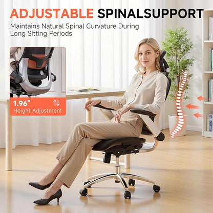 COMHOMA Big and Tall Ergonomic Mesh Office Chair, High Back Home Desk Chair Computer Gaming Chair with Headrest, Flip-Up Arms, 90-125° Tilt Lock and Wide Cushion, Task Chair for Man Woman- Black