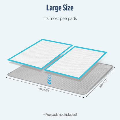 Pee Pad Holder for Dogs 34''x22'' Silicone Puppy Pee Pad Tray, Light Grey | Extra Large Dog Potty Tray Leak-Proof, High Edge, No Spill Training Pads for Floor Protection, No Pee Pads