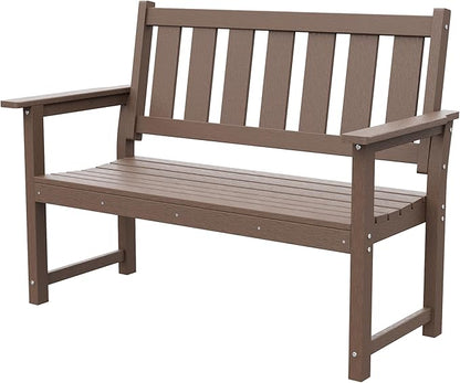 ACUEL HDPE Outdoor Bench – 50'' Weatherproof Durable Garden Bench, 2-Person Park Bench, Multi-Purpose Design Ideal for Porch, Patio, Church, and School (Brown)