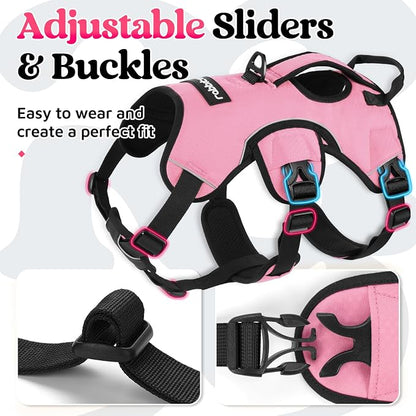 rabbitgoo Escape Proof Dog Harness for Large, No Pull with Lift Handle | No Escape, Full Soft Padded, Reflective Adjustable Vest, Leash Clip for Walking Hiking Training, Pink, Large