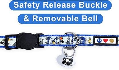 Pawtitas Glow in The Dark Cat Collar Set of 2 with Safety Buckle and Removable Bell Cat Collar Kitten Collar Blue Cat Collar + Orange Cat Collar