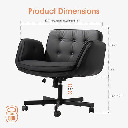 SunSettler Criss Cross Chair with Armrests & Wheels, Comfortable Adjustable Swivel Office Desk Chairs, PU Leather Vanity Chair for Make Up, Home, Bed Room, Gaming, Meditation (Black)