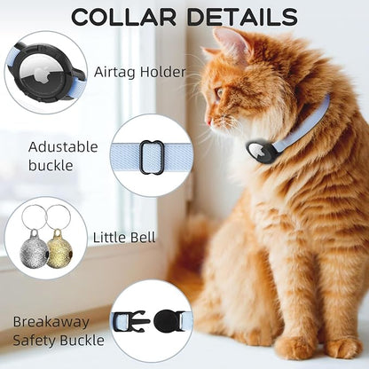 AirTag Cat Collars, Stretchy Collar with Apple AirTag Holder and Bell, Breakaway Ultra Design Elastic GPS Tracking Collars for Cats and Puppies, (7.5-12.5 Inch), Blue