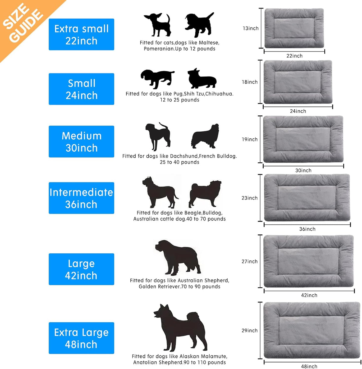 Dog Beds Crate Pad for Extra Large Dogs Fit Metal Crates,Ultra Soft Bed Washable & Anti-Slip Kennel Cozy Sleeping Mat,Gray 48inch