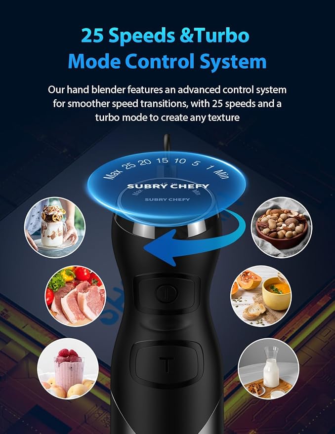 2025 New 1000W Immersion Blender Handheld – 25-Speed, Stainless Steel, Hand