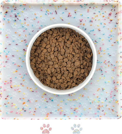 Ptlom Dog Food Mat Anti-Slip Dog Bowl Mats for Food and Water, Waterproof Pet Placemat Prevents Messy Spill to Floor, Silicone Puppy Feeding Tray for Small, Medium and Large Dogs Cats