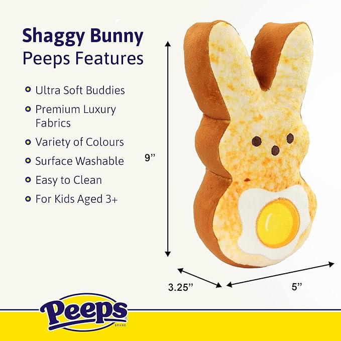 Animal Adventure | 9" Boba Brunch Shaggy Bunny Peeps Plush | Easter Basket Stuffed Animals for Kids | Marshmallow Candy | Huggable Ultra Soft Plushie Stuffers Buddy Toy | Collectable Gifts | Aged 3+