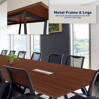ahliss Sturdy Conference Table with Cable Management Grommets Modern Rectangle Office Meeting Table with Wood Tabletop and Metal Frame & Legs- Easy Assembly Boardroom Table (Mahogany, 12 Foot)