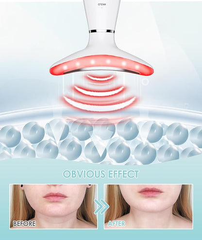 7 Color Neck Face Massager - Facial Massager Tool for Skin Care at Home, Vibrating Face Massager with Thermals, Galvanic Machines White