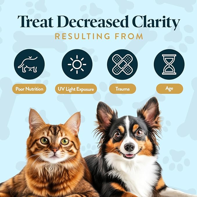 Bundle Eye Supplements for Dogs & Cats | Vision Chews with Omega-3 for All Ages - Includes 15 Chicken Liver Flavored Chews & Pet Eye Drops, 16 mL | Antioxidants & 2% NAC for Cataracts
