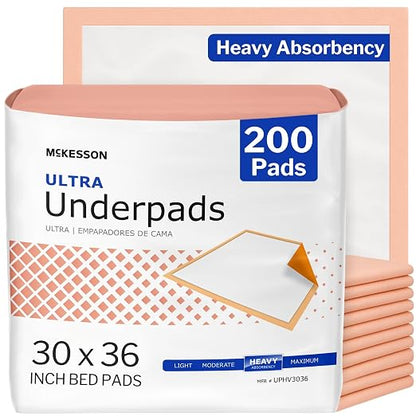 McKesson Underpads Bed Pads, Heavy Absorbency, 30 x 36 in, 200 ct | Chux Pads for Adults and Elderly, Baby Changing, Pee Pad for Pets