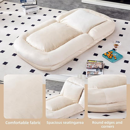 Chic Beige Folding Sofa Chair - 5 Adjustable Positions! Experience The Plush Comfort of This Floor Lounge Chair for Gaming, Meditation, and Relaxation! Get Yours Today!