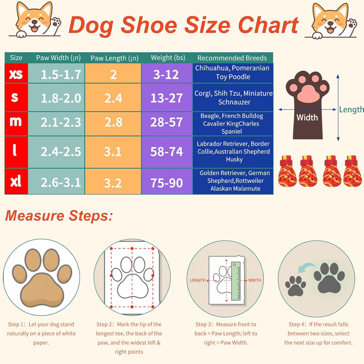 Dog Shoes for Hot Pavement and Snow, Silicone Dog Booties for Small Medium Large Dogs, Waterproof Paw Protectors- Non-Slip, Adjustable Straps, Dog Boots for Beach/Rain/Hiking (Yellow Red, S)