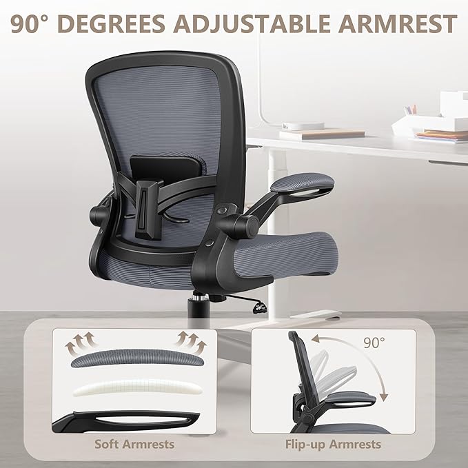 FelixKing Office Chair, Ergonomic Desk Chair Breathable Mesh Chairs Adjustable High Back Lumbar Support Flip-up Armrests, Executive Rolling Swivel Comfy Computer Chairs Home Office Slate Gray