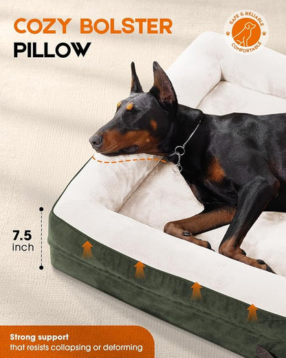 Upvilla Orthopedic Dog Bed XL, Four-Sided Dog Sofa, Washable Cover, Green | Removable Waterproof Dog Bed Cover, Egg-Crate Orthopedic Foam, Built-In Carry Handle, Indoor Large Pet Beds, Cat Beds
