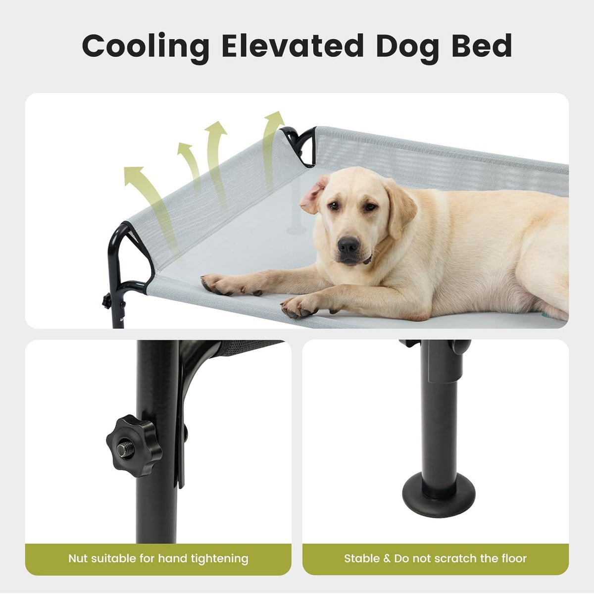 Gardner Pet Elevated Dog Bed for Medium Size Dog, Outdoor Raised Bed Waterproof Portable Cooling Cot Pet Hammock Bed with 3-Sided Guardrail, Breathable Mesh, Grey, 42 Inches