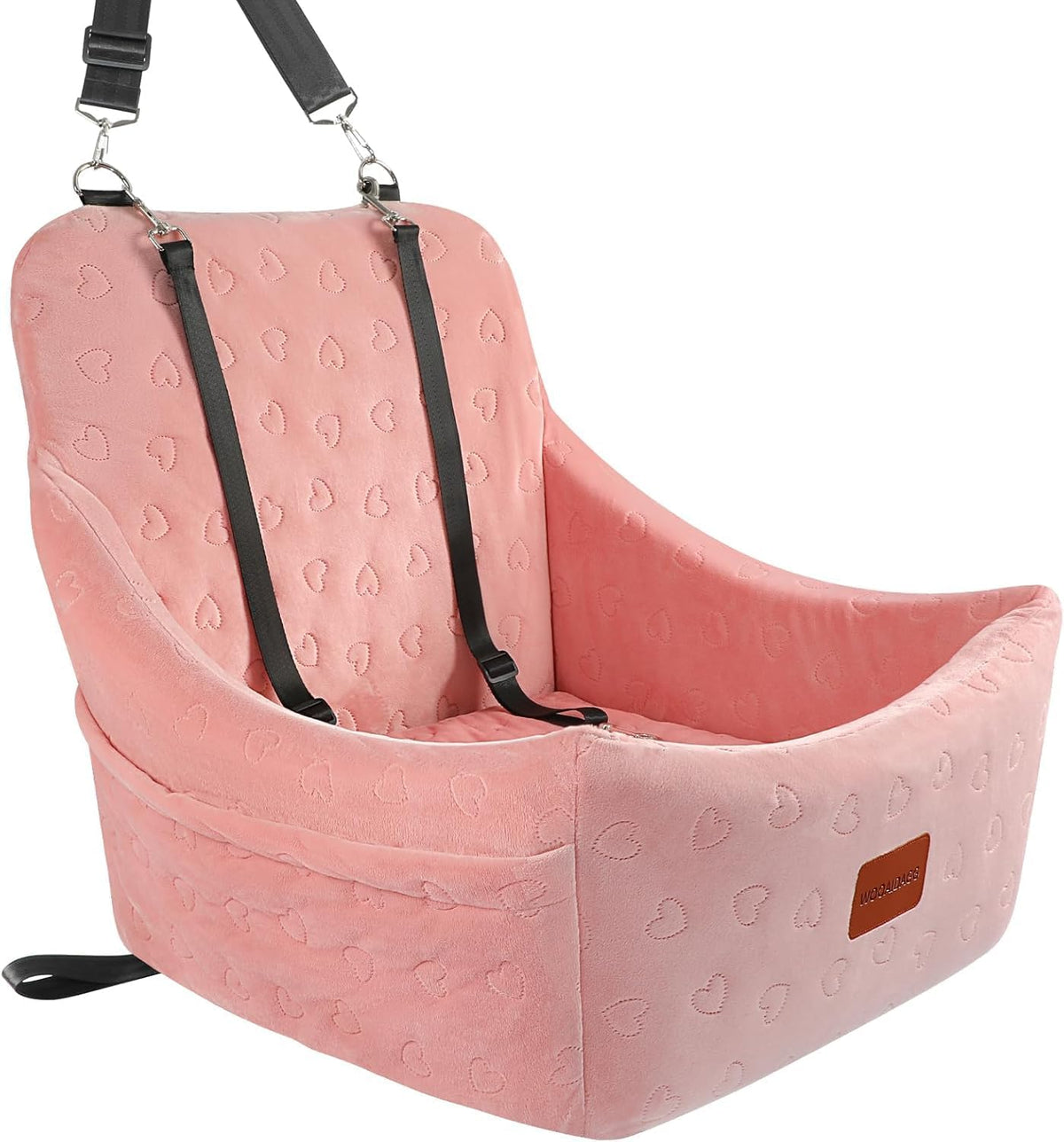 Dog Car Seat for Medium Dogs, Pet Travel Bed with Seat Belt Channel, Fully Detachable and Washable, 3 Straps Easy to Install (Pink)
