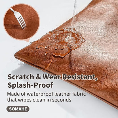SOMAHE Waterproof Leather Dog Bed, Bolster Couch, 24x19x9 Brown | Wipe-Clean Waterproof Leather + Removable Cushion: raised bolsters create a cozy bed for small-medium dogs.