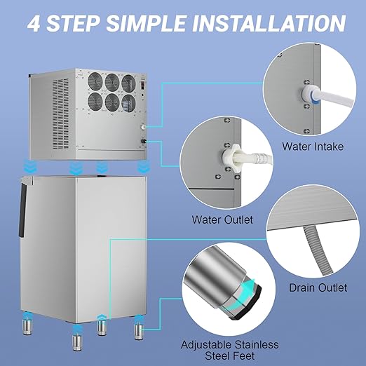 Commercial Ice Maker Machine 450 Lbs/24H, 350 Lbs Large Storage, Stainless