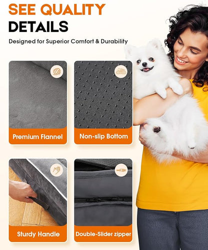 Upvilla Orthopedic Dog Bed XL, Four-Sided Dog Sofa, Washable Cover, Gray | Removable Waterproof Dog Bed Cover, Egg-Crate Orthopedic Foam, Built-In Carry Handle, Indoor Large Pet Beds, Cat Beds