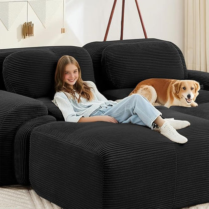 80" Modern Corduroy Boneless Love Seat Couches, 2 Seater Large Sectional Couches for Living Room, Black Cloud Modular Sectional Sofa, Memory Foam, Extra Deep Loveseat, No Assembly