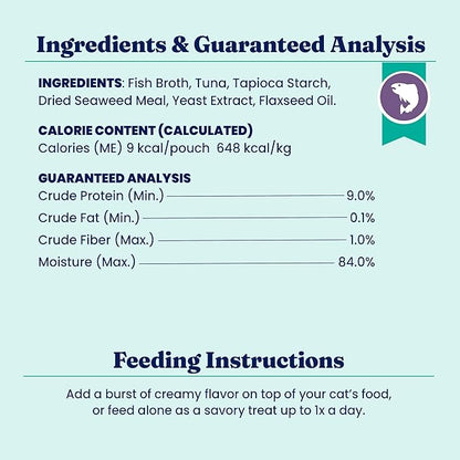 SeaMeal Squeeze Tuna Lickable Cat Treat with Seaweed for Skin, Coat, Digestive & Immune Health - Natural, Holistic, Grain-Free (4 Squeezes)