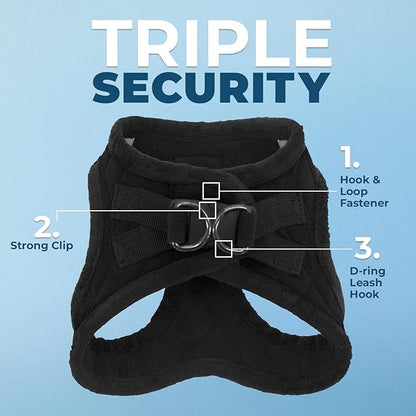 Best Pet Supplies - All Weather Mesh / Plush, Reflective, No Pull Harness for Small, Medium Dogs, Cats - Secure with Hook & Loop Fastener, Buckle, Double D-Rings - Black Plush, S