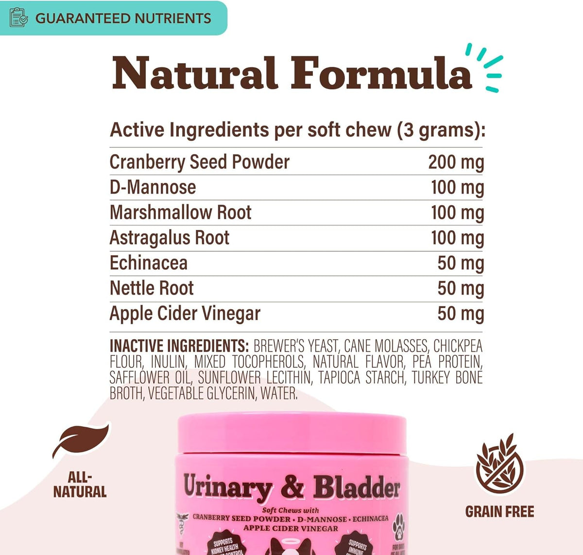 Natural Dog Company Cranberry Supplement for Dogs - Urinary & Bladder Support - D-Mannose for Dog Promotes Bladder Health - Turkey Flavor - Dog UTI Incontinence Supplement - 90 Soft Chews