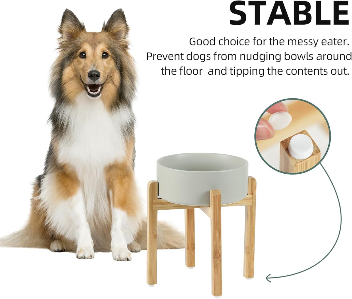 Ceramic 8.2inch Raised Dog Bowl Set, Elevated Feeder with Stand, Food and Water Bowl for Large Breed Dogs, Weighted Pet Dish(60oz, Grey)