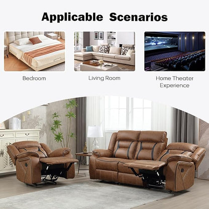 EBELLO Faux Leather Recliner Sofa Furniture Set for Living Room, 2 Recliner Chairs, 3 Seat Reclining Sofa Couch Set for Meeting Room, Brown