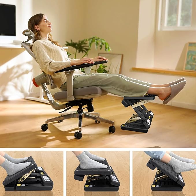 Foldable Foot Rest, Computer Foot Rest Under Desk, 12Modes Adjustable Ergonomic for Office, Loading Capacity 80 pounds, Removable Soft Cloth Pad, Yellow