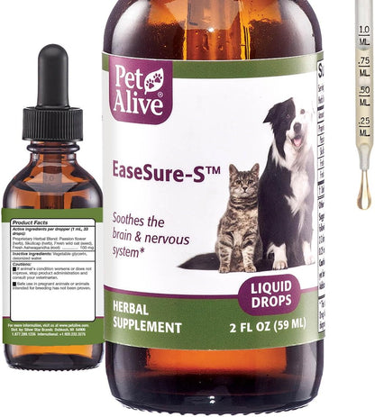 PetAlive EaseSure-S - Dog and Cat Calming Drops - Herbal Pet Supplement to Relax and Reduce Involuntary Muscle Movements, Twitching - Care for Cats and Dogs - 59 mL