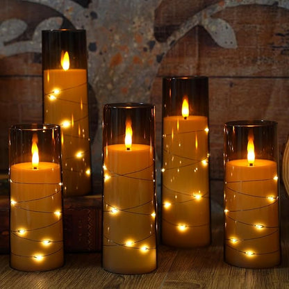 Flameless Candles with Embedded Star String, Battery Operated LED Pillar