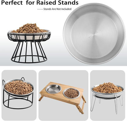 WROSWT Stainless Steel Cat Bowls,Whisker Friendly Shallow Cat Dishes for Food and Water,Non-Slip Silicone Bottom,Heavy Duty,Replacement Kitten Metal Plate for Elevated Stands,3 Pack