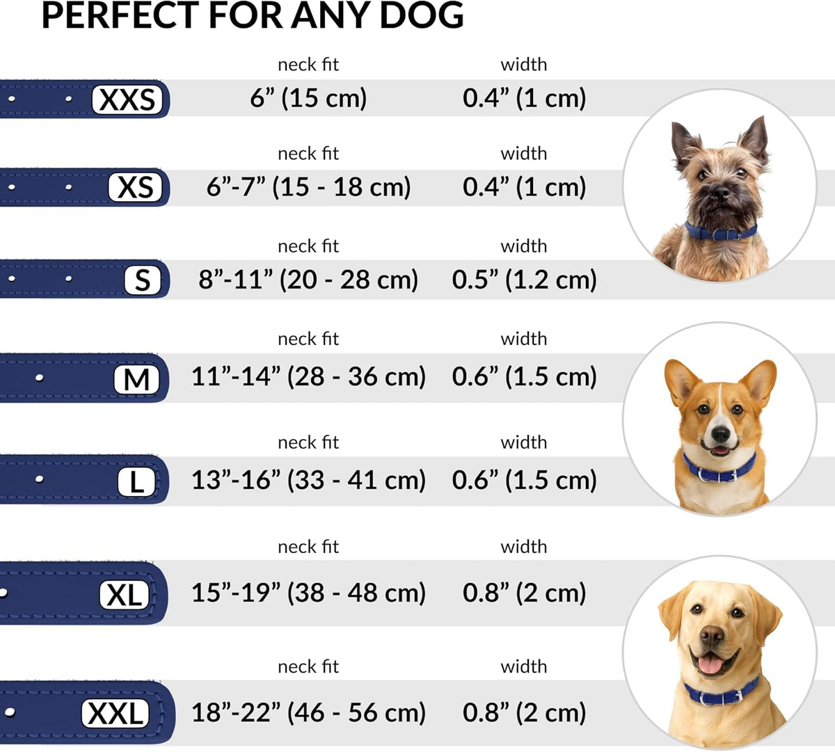 CollarDirect Rolled Leather Dog Collar, Soft Padded Round Puppy Collar, Handmade Genuine Leather Collar Dog Small Large Cat Collars 13 Colors (6-7 Inch, Deep Blue Smooth)