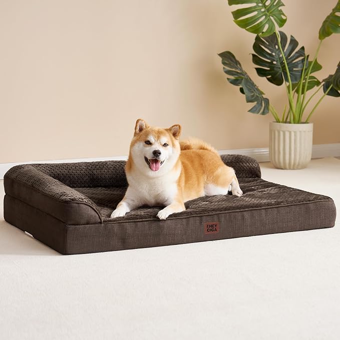EHEYCIGA Orthopedic Dog Bed Medium Size Dogs, Memory Foam Dog Bed with Washable Removable Cover, Waterproof Pet Sofa Couch for Crate with Nonskid Bottom, 30x20x6,Brown | Small Dog Sofa with Washable Removable Cover, Waterproof Pet Couch for Crate with ...