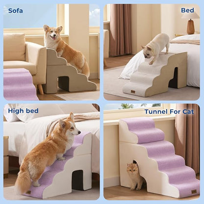 ZOMISIA Dog Stairs for High Beds with Tunnel, 29" H 6 Steps for Large Dog | Tunnel 2 in 1 with Zippers, Suitable for Short-Legged Dogs Get on Bed, Non-Slip Durable Dog Steps with High-Density Foam