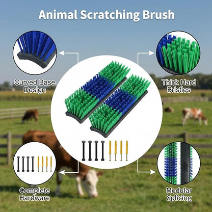 Livestock Scratching Brush 4 Pack, Itch Relief Goat Scratching Post | Wear-Resistant Nylon Bristles, 16 Heavy-Duty Screws, Horse & Goat Scratching Post for Large Herds, Cows, Goats, Sheep, Pigs