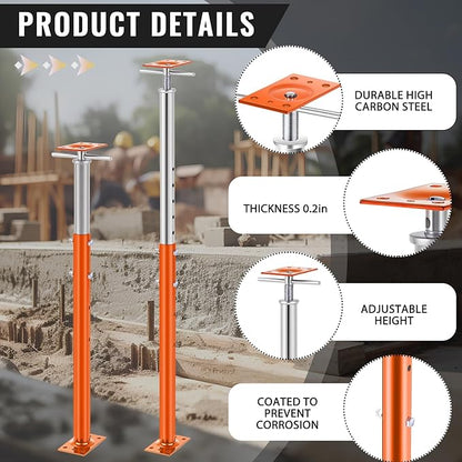 Yaocom 2 Pcs Adjustable Jack Post, 37"-61" Height Range, Basement Floor House Screw Jacks for Lifting Joist Beam Brace for Cellar Ceiling, Center Point Load Capacity 11023 Lbs, Orange