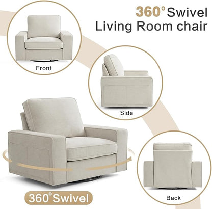 LEISLAND 40" Swivel Accent Chair, Small Couch Sofas for Small Spaces, Fabric Living Room Chairs with Solid Wood Frame, Removable Cushion and Detachable Sofa Cover(Beige)