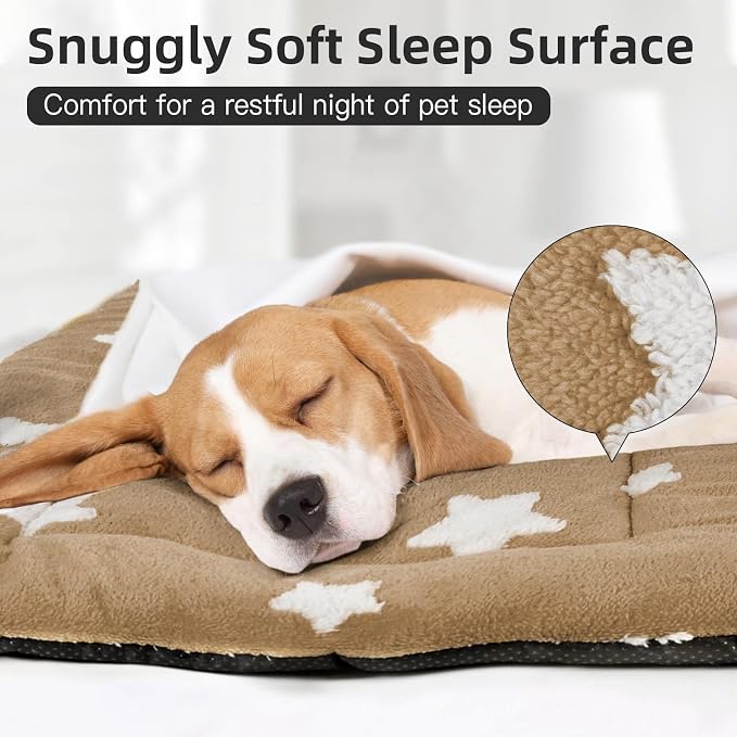 Mora Pets Dog Crate Pad Washable Puppy Dog Bed for Crate Flat Kennel Mat | Soft Dog Cat Bed Mat, Crate Pad for Dog Cage Cozy Sleeping Liner, Pet Pillow Cushion Medium Cute Star Anti Slip Brown 30 x 19