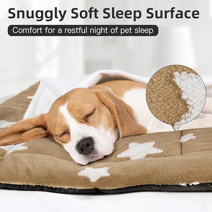 Mora Pets Dog Crate Pad Washable Puppy Dog Bed for Crate Flat Kennel Mat | Soft Dog Cat Bed Mat, Crate Pad for Dog Cage Cozy Sleeping Liner, Pet Pillow Cushion Medium Cute Star Anti Slip Brown 30 x 19