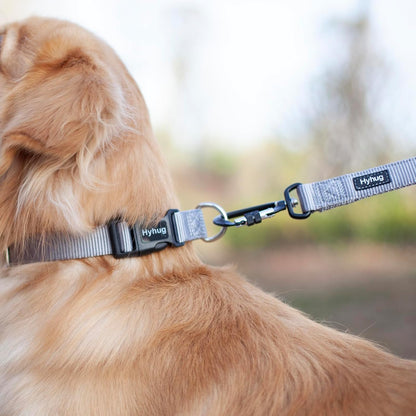 Hyhug Pets Solid Color Classic Regular Heavy Duty Basic Collar for Large Breeds Dogs, Unique Design Adjustment Triglide Slide (Buckle) Can Attached Name Tag Accessories. (Large, Sleet Gray)