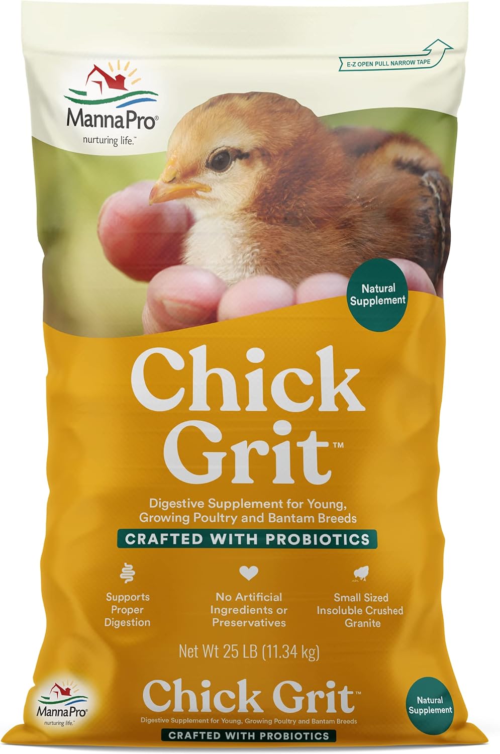 Manna Pro Chick Grit, Digestive Supplement for Young Poultry and Bantam Breed, Probiotics to Support Digestion, No Artificial Ingredients or Preservatives, Insoluble Crushed Granite, 25 lbs